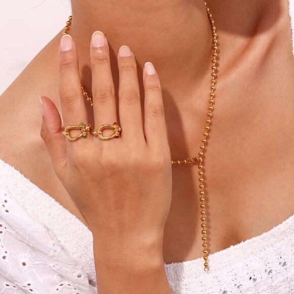 NWT Buckle Ring Sz.8 18K Gold Plated Green Zircon CZ Detail Boho Western - Picture 8 of 10